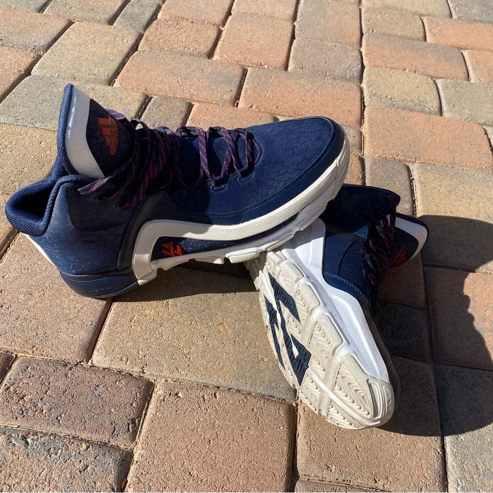 adidas J Wall 2 Performance Navy and White Athletic Sneakers with Red Accents - Picture 5 of 9